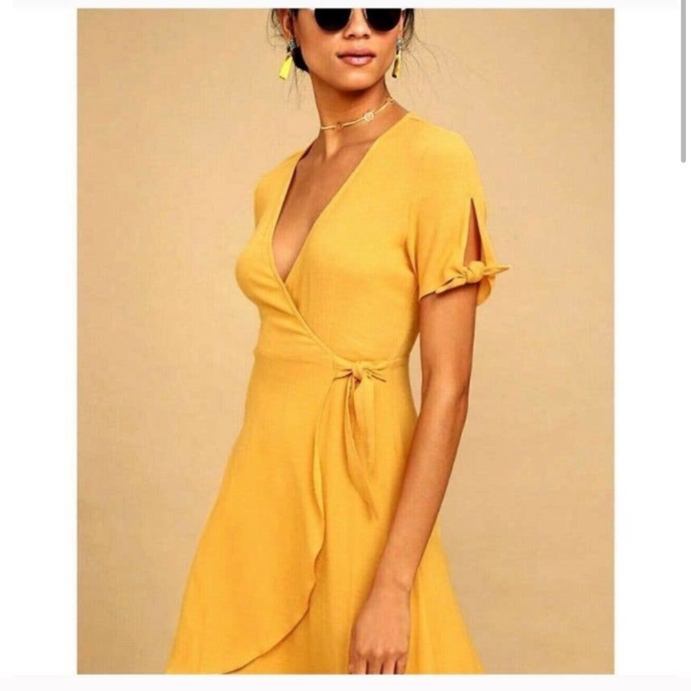 Lulus Golden yellow wrap dress